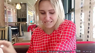 Mc'Donalds Public Doggy & Blowjob with Cum on Tits in Toilet